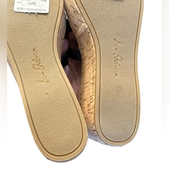 NWOB Sam Edelman Black Ronie Leather Logo Wedge Sandals - Picture 9 of 9